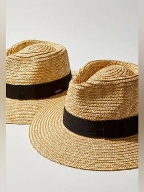 Brixton Joanna Straw Hat Black Strap Tan Small